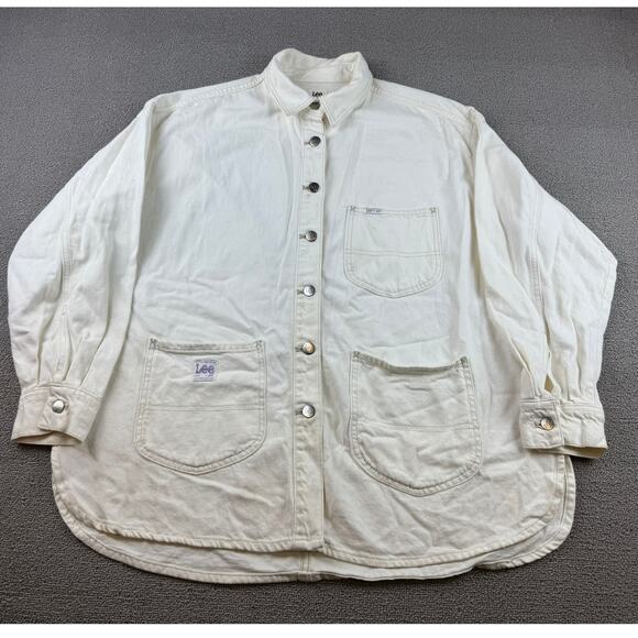 Lee x H&M Men’s Ecru Denim Chore Shirt Jacket Size M Workwear Overshirt Pockets - Picture 1 of 16